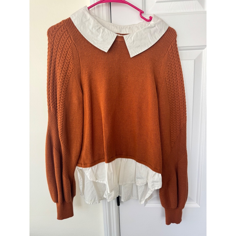 Maeve Anthropologie Rust Orange‎ Layered Sweater Peter Pan Collar Mixed Small
